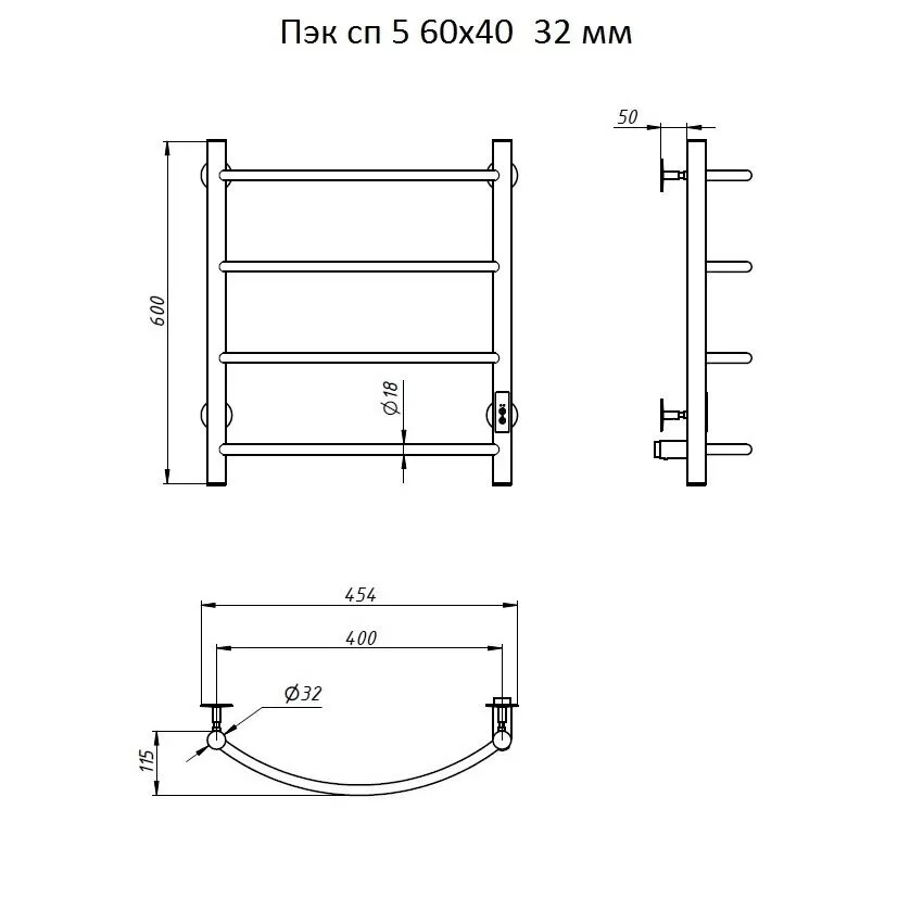 картинка Полотенцесушитель Тругор Пэк сп 5 60х4032 мм (Пэк сп 5/6040 32) 