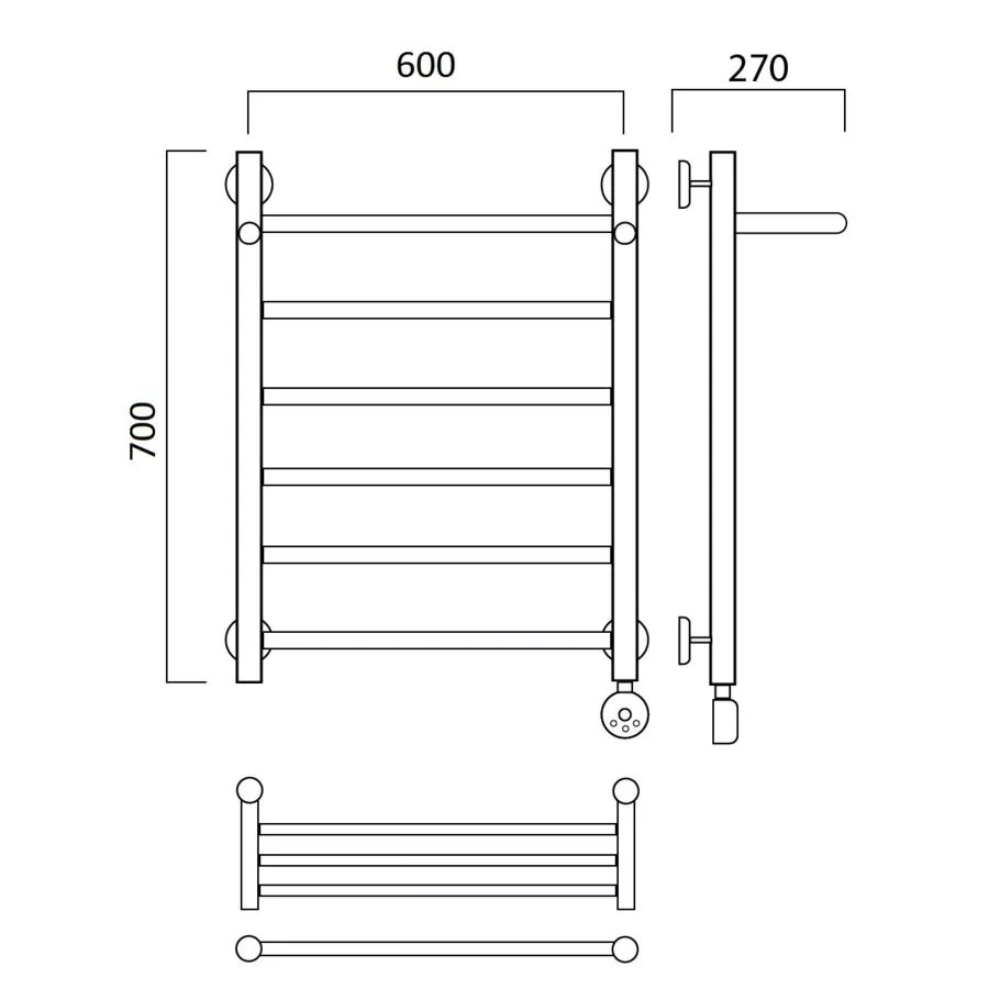 картинка Полотенцесушитель электрический ПРЯМАЯ с полкой 70х60 ПРАВЫЙ Aquanerzh 00-90A7060_R 