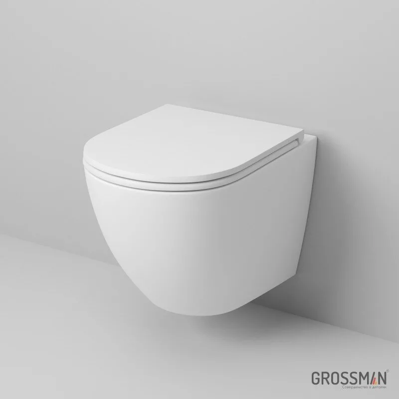 картинка Унитаз подвесной Grossman GR-4455MS безободковый с тонкой крышкой, белый матовый 
