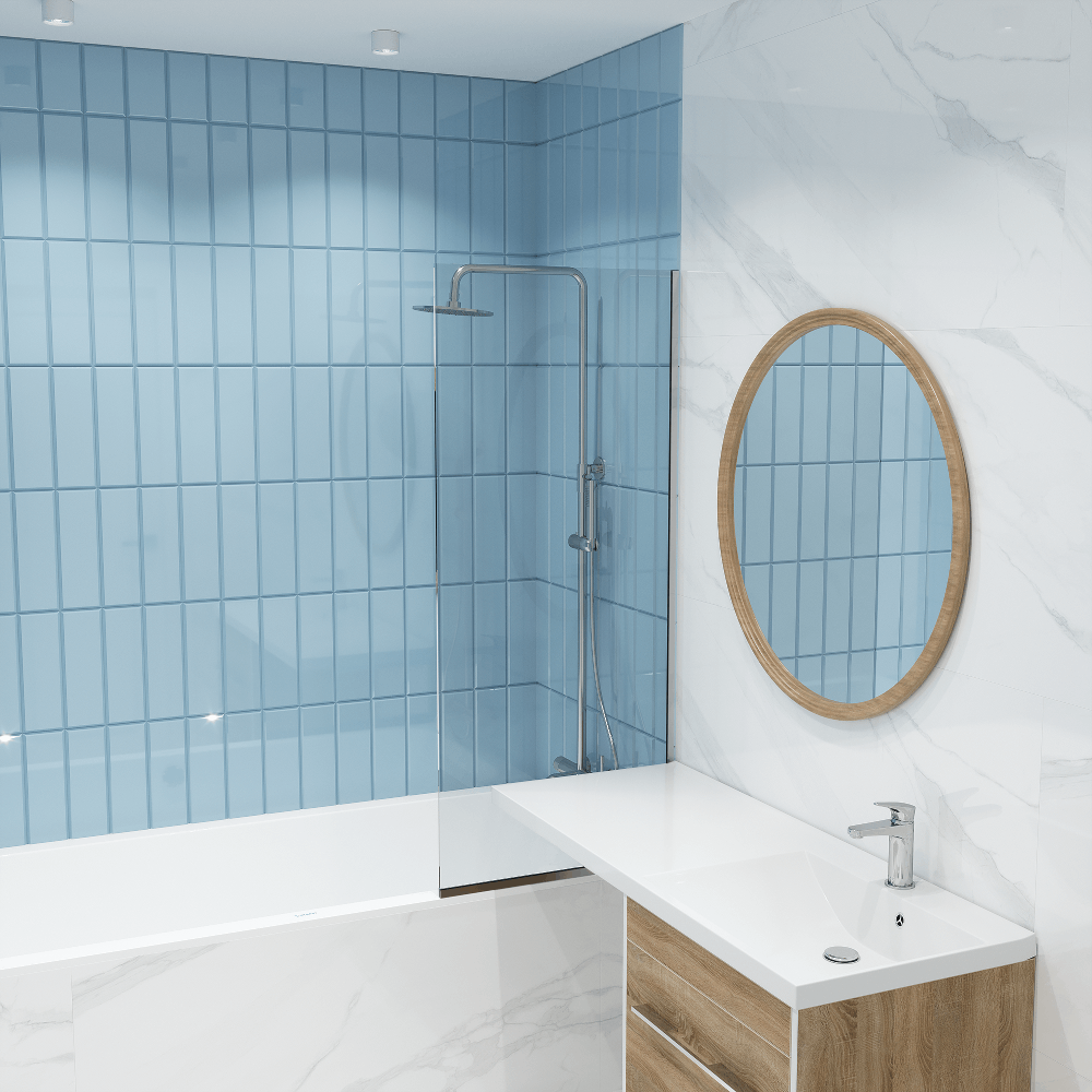 картинка Шторка для ванны Iberica Blanca Mod.403 неподвижная прозрачная профиль хром 60х140 см 