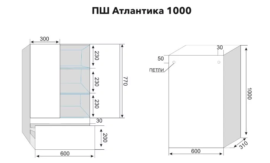 фото Шкаф подвесной Style Line Атлантика 1000 с ящиком антискрейч 