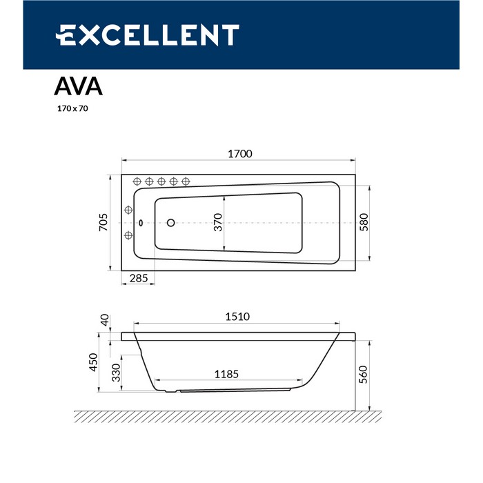 картинка Ванна EXCELLENT Ava 170x70 с каркасом MR-02 