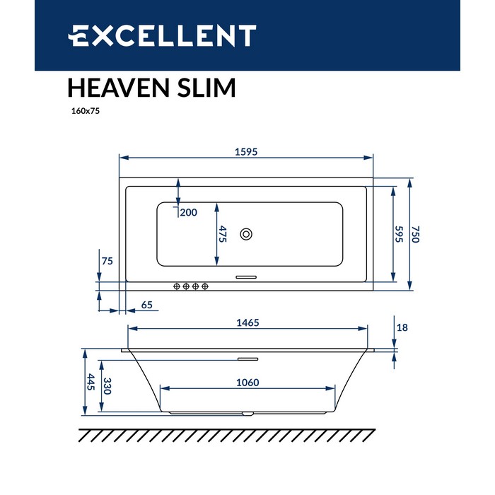 картинка Ванна EXCELLENT Heaven Slim 160x75 с ножками NWT-50 