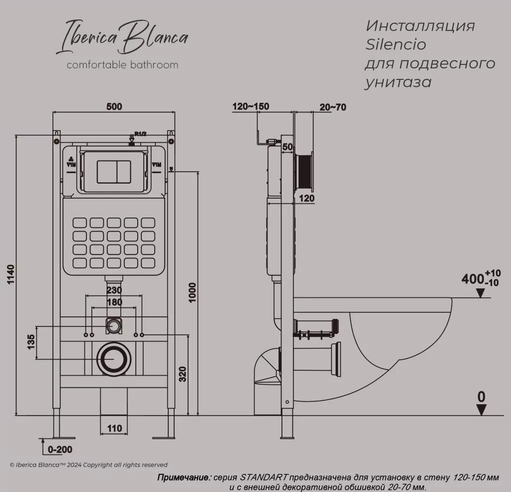 картинка Комплект 3 в 1 IBERICA BLANCA инсталляция с унитазом BURGOS ALTO IB.BRA.231.1B1 клавишей розовое золото матовый INOX-C IB.B011.007.002 
