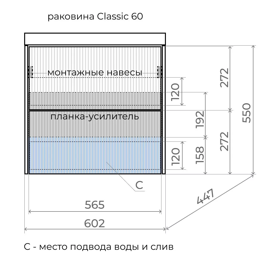фото Тумба подвесная Стокгольм 60 Classic 60 2 ящика графит софт PUSH 