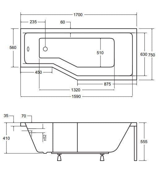 картинка Акриловая ванна Besco Integra 170x75 P с каркасом KMB17075 