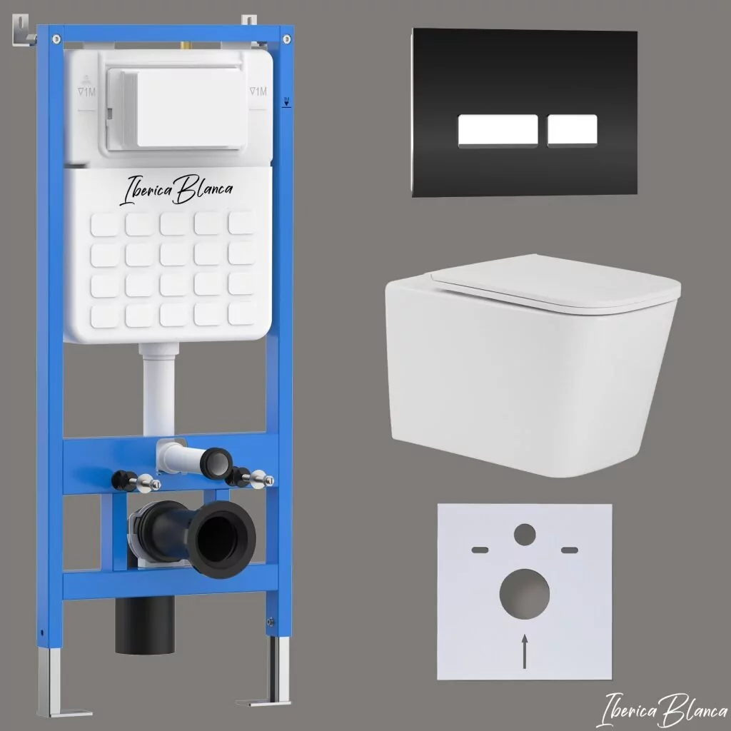 картинка Комплект 3 в 1 IBERICA BLANCA инсталляция с унитазом TOLEDO ALTO IB.TLA.231.1B1 клавишей черная глянцевая стекло CRYSTAL-R IB.B022.001.001 