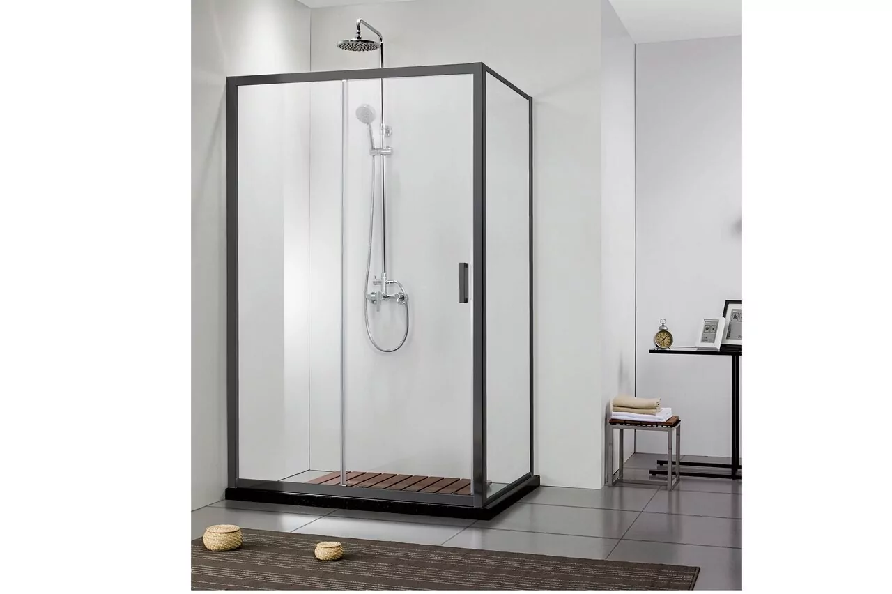 фото Неподвижная душевая стенка Aquatek AQ ARI WA 10020BL 1000x2000 для комбинации с дверью профиль черный стекло прозрачное 