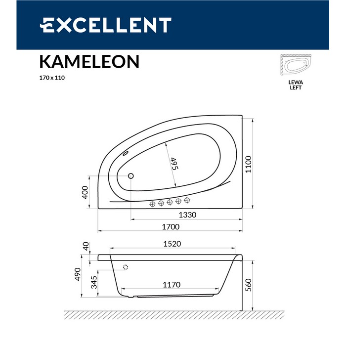картинка Ванна EXCELLENT Kameleon 170x110 левая LINE хром 