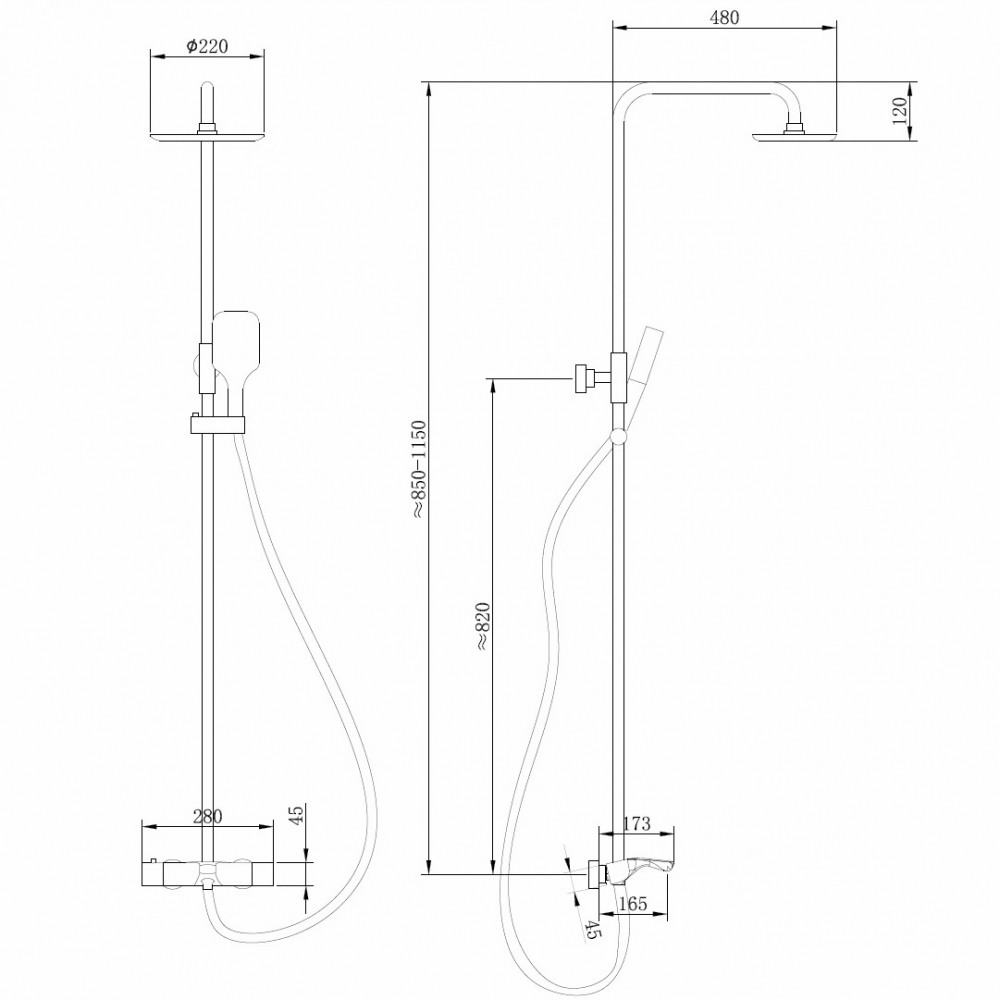 картинка Душевая стойка ABBER Thermostat AF8516NG с термостатом и изливом никель 
