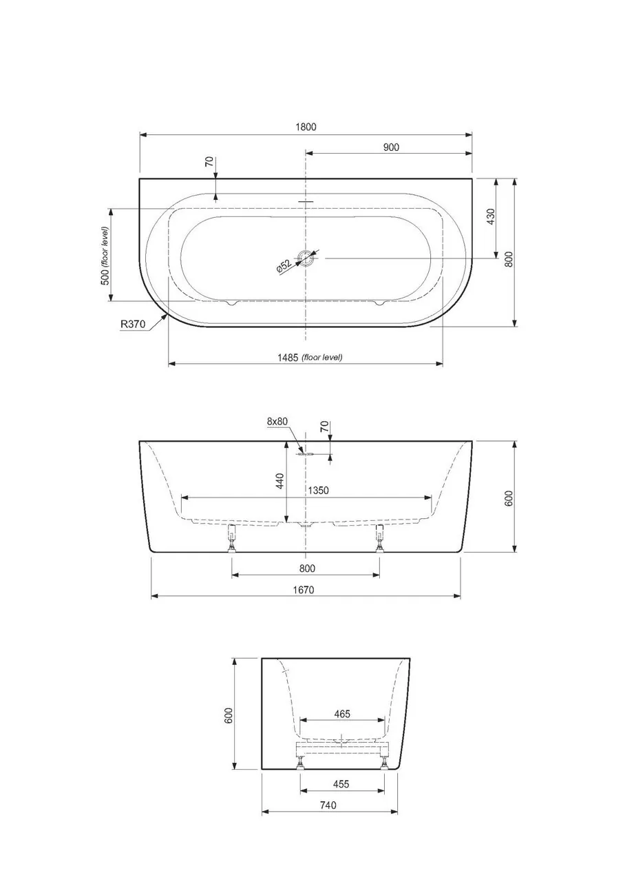 картинка Акриловая ванна CEZARES METAURO-INT-Wall-180-80-60 