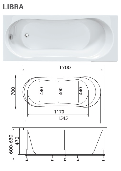 картинка Ванна Marka One LIBRA 170х70 с каркасом 