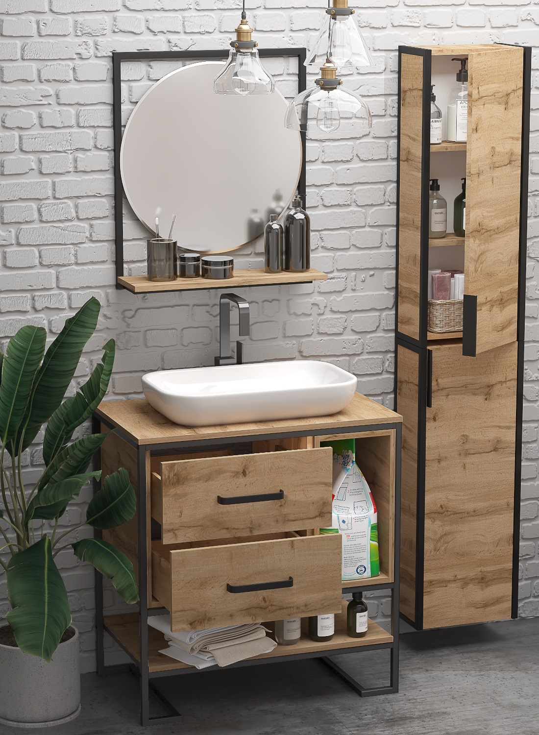 картинка Тумба 1Marka Grunge Loft 80Н, дуб вотан  в ванную комнату