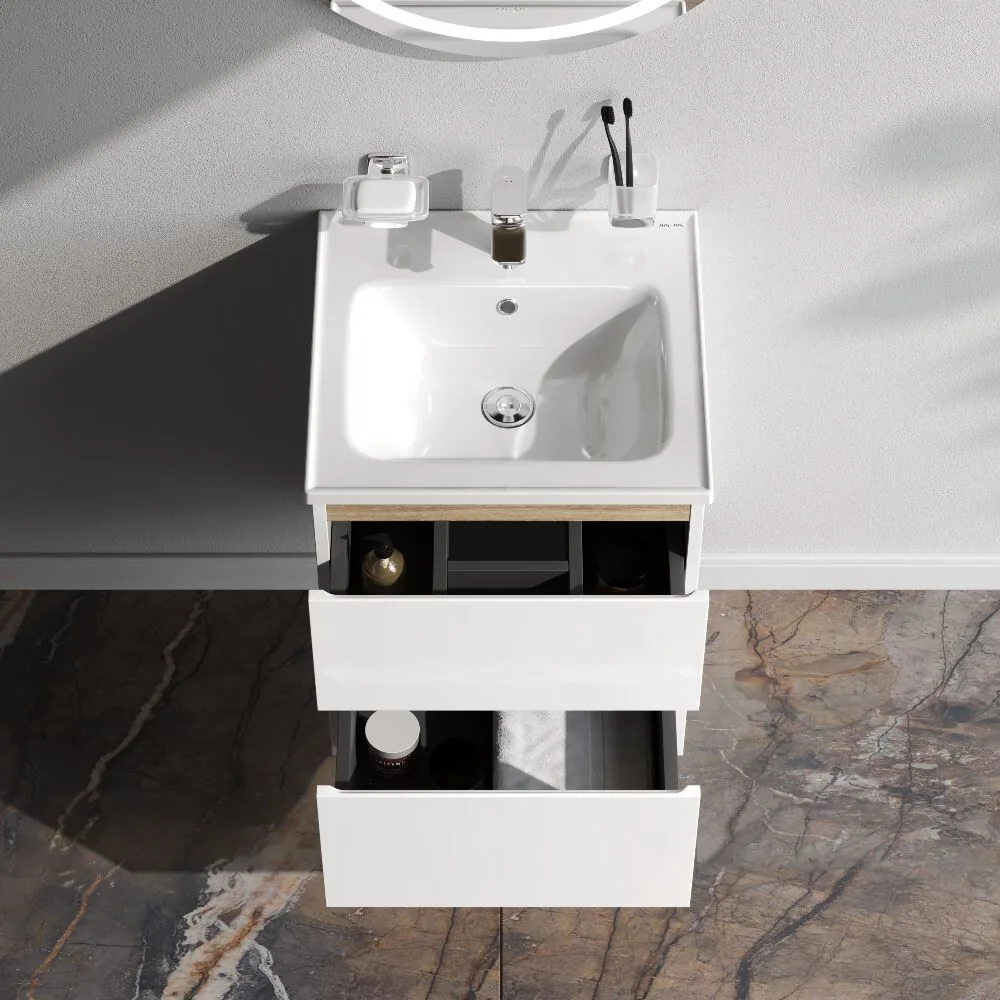 фото База с раковиной подвесная AM.PM X-Joy M85A-FHX0502WG-WCC0502WG 50 см 2 ящика белый глянец 