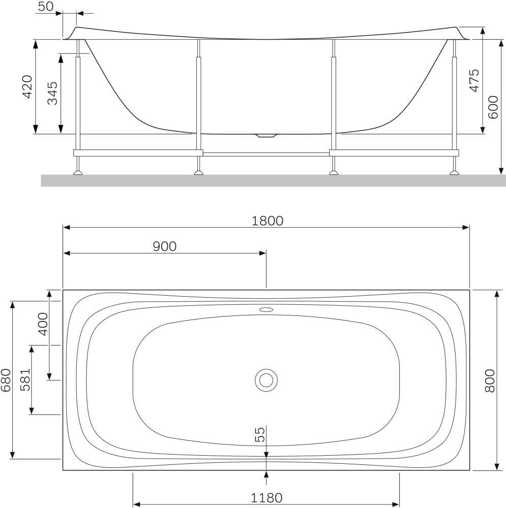 картинка Акриловая ванна AM.PM Sensation 180х80 с каркасом W30A-180-080W-R 