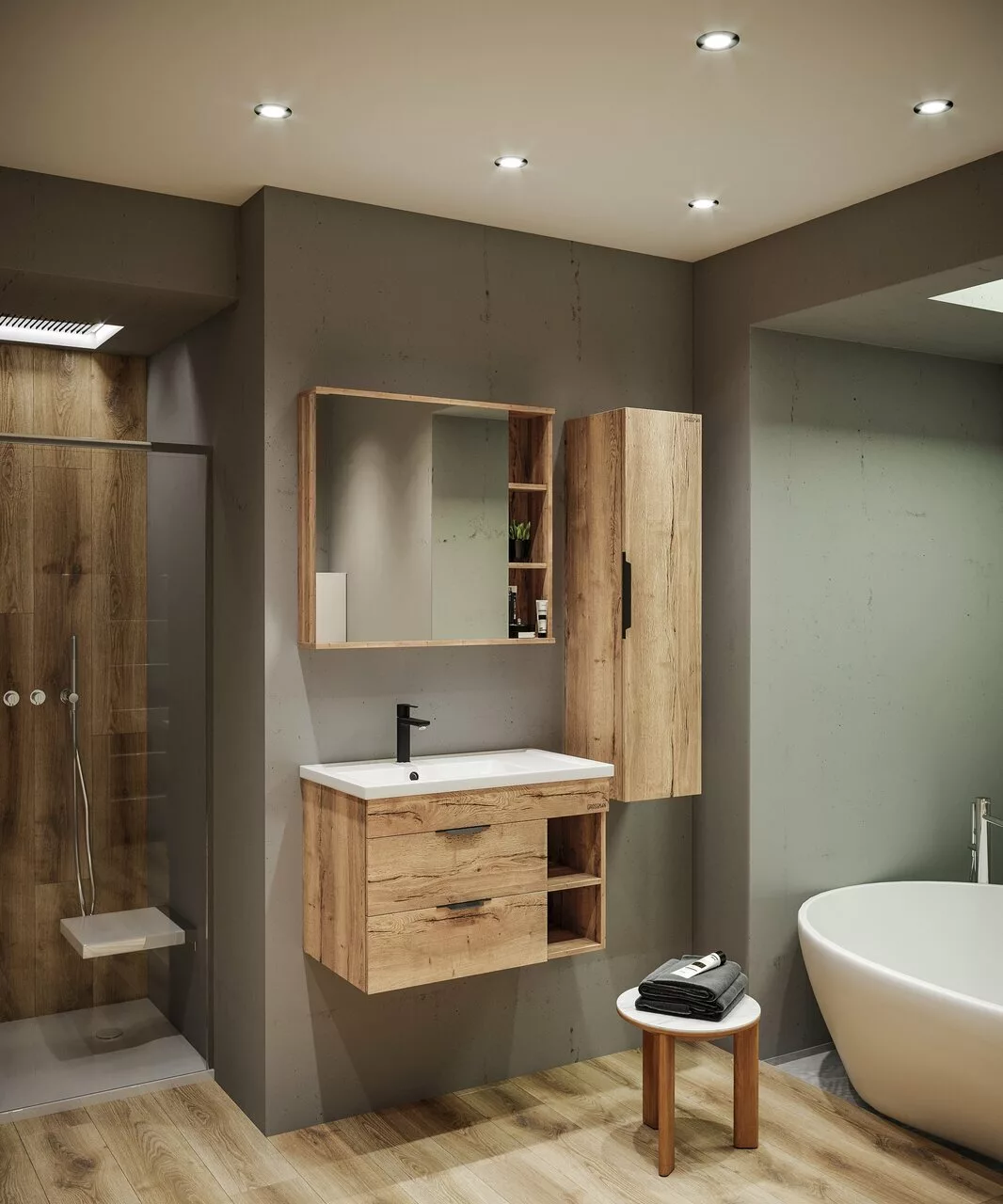 фото Шкаф-зеркало Grossman Форта-80 см универсальное дуб галифакс 