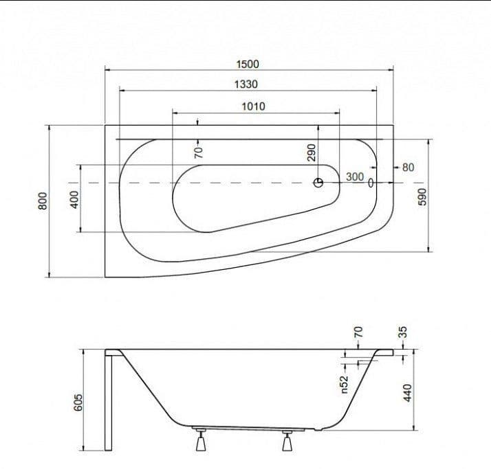 картинка Акриловая ванна Besco Luna 150x80 L с ножками Stel 