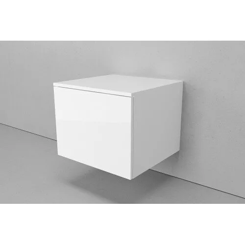 картинка Тумба подвесная Velvex Unit 50, выс. 40, выдв. ящик, внутр. ящик, белый лед  в ванную комнату