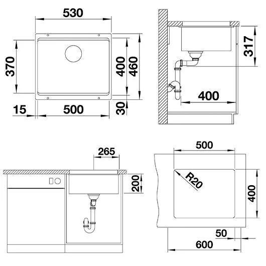 картинка Кухонная мойка Blanco ETAGON 500-U темная скала 522228 