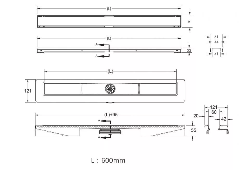 картинка Желоб водосток BERGES B1 Antik 600, хром глянец, боковой выпуск S-сифон D50 H60 