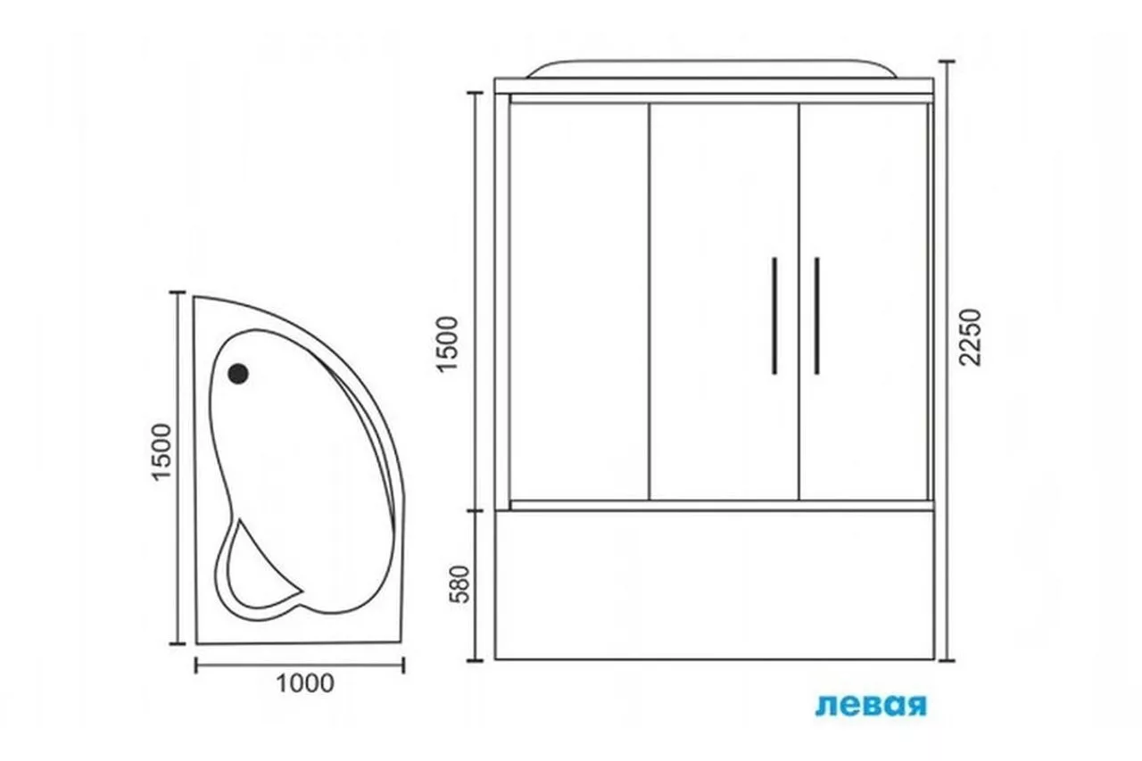 картинка Душевая кабина Royal Bath 150ALP-T-CH (прозрачное) левая 150x100x225 