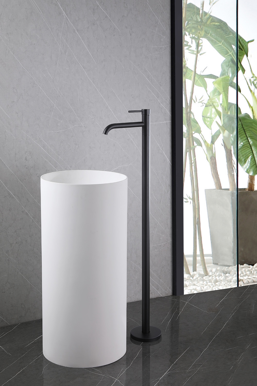 картинка Смеситель ABBER Wasser Kreis AF8140B напольный для раковины черный матовый 
