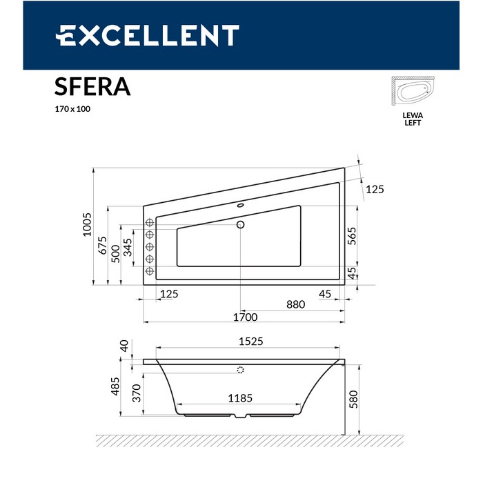 картинка Ванна EXCELLENT Sfera 170x100 левая с ножками HW-ST-NWAEX-68 
