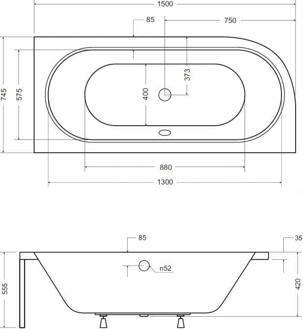 картинка Акриловая ванна Besco Avita 150x75 P 