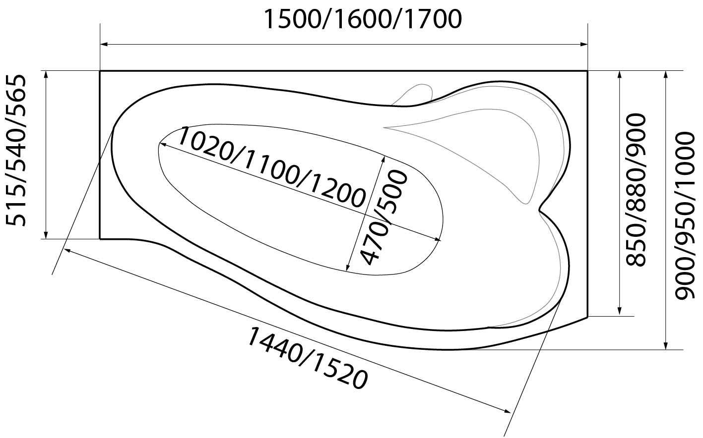 картинка Ванна Marka One GRACIA 160x95 R с каркасом и слив-переливом 