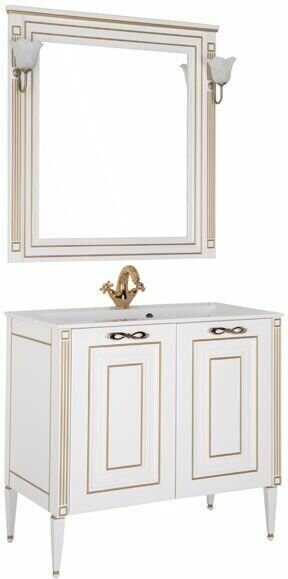 фото Мебель для ванной Aquanet Паола 90 белый/золото (литьевой мрамор) со светильниками хром 