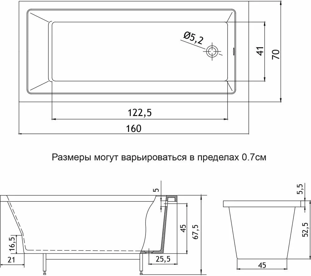 картинка Ванна Цвет и Стиль Джерси 160х70 DLT 