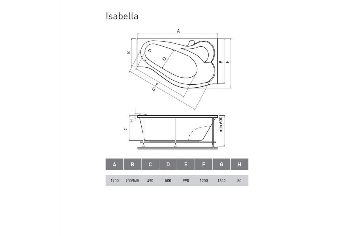 картинка Акриловая ванна Relisan Isabella R 170x90 