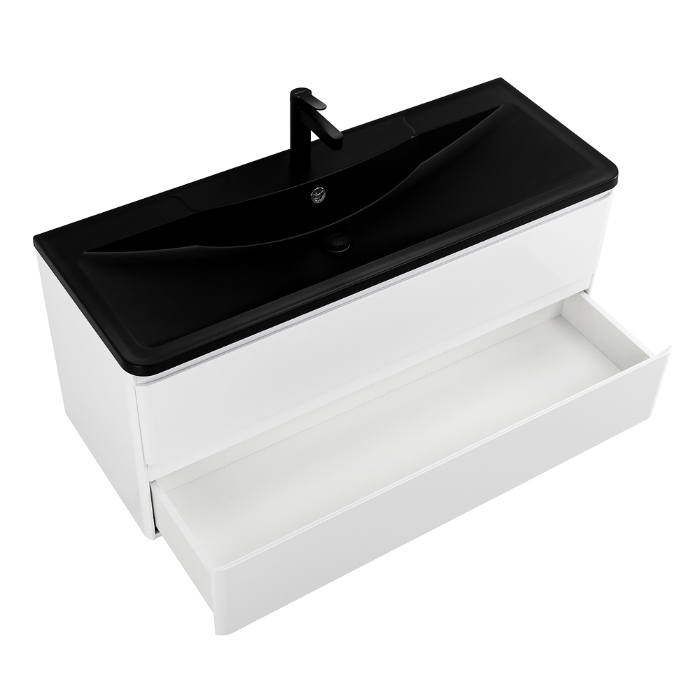 фото Тумба с раковиной подвесная BelBagno ALBANO 120 Bianco Lucido, раковина чёрная 