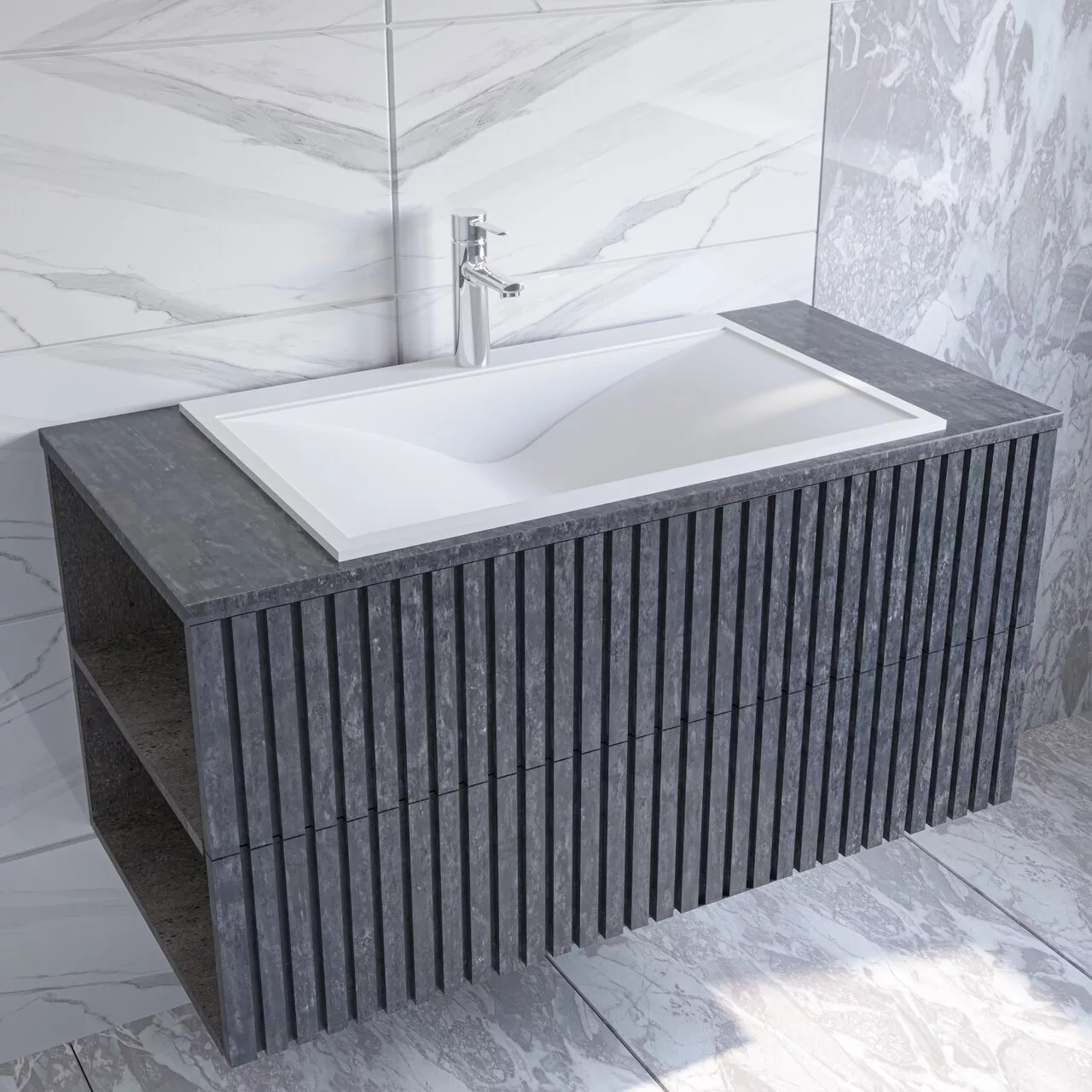 картинка Тумба подвесная Stella Polar Дэрри 100 бетон цемент под раковину Pulsus 70  в ванную комнату
