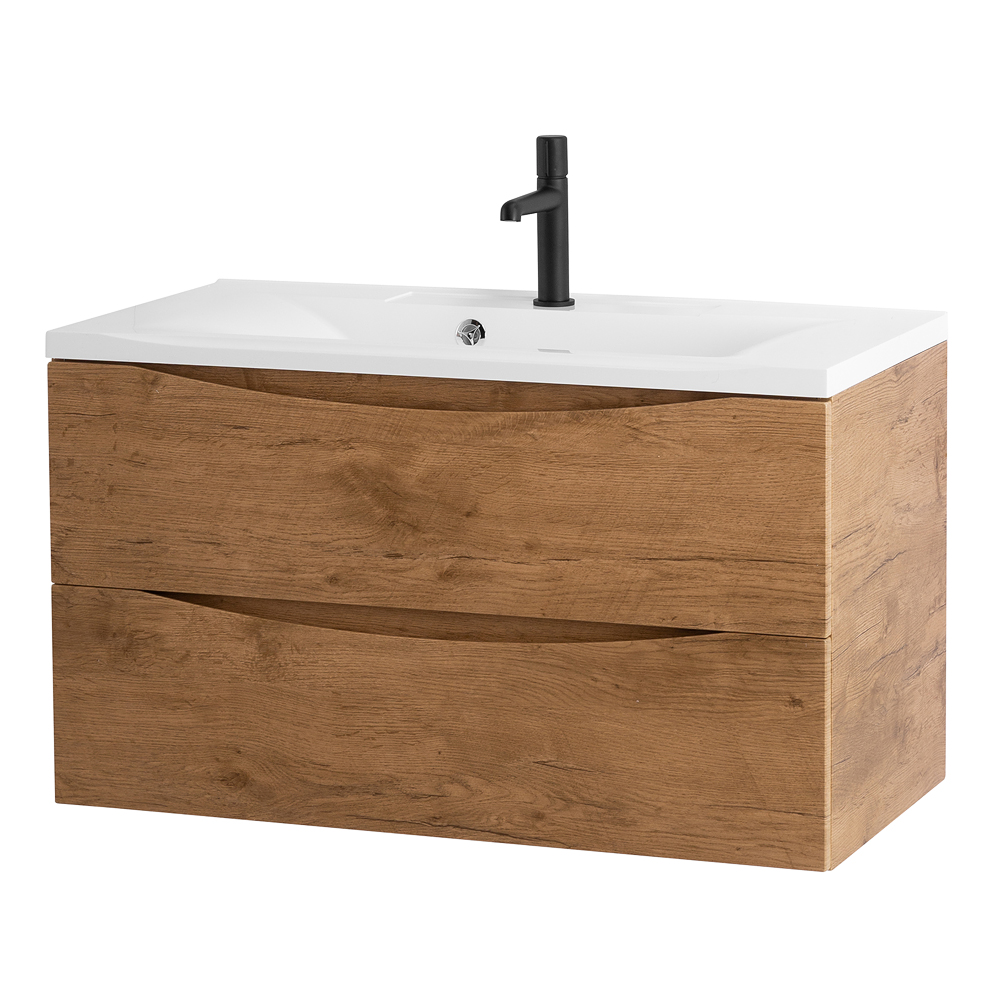фото Тумба с раковиной подвесная BelBagno MARINO 100 Rovere Nature, раковина белая 