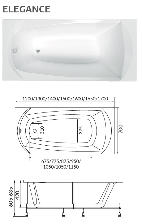 картинка Ванна 1Marka ELEGANCE 150x70 с каркасом 