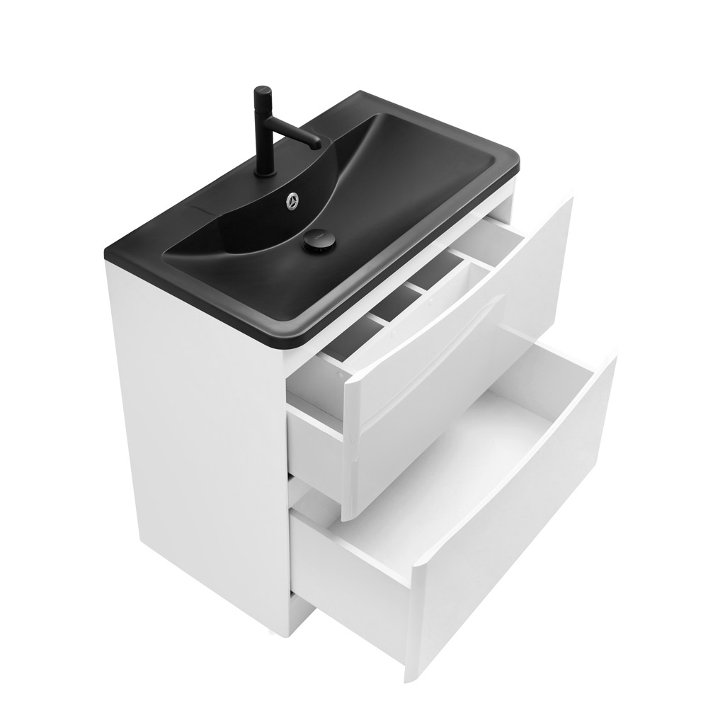 фото Тумба с раковиной напольная BelBagno ACQUA 100 Bianco Lucido, раковина чёрная 
