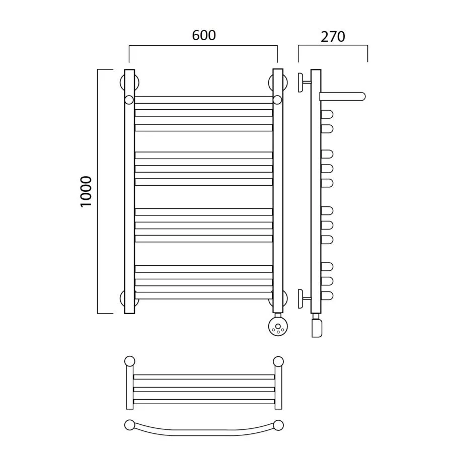 картинка Полотенцесушитель электрический ДУГА групповая с полкой 100х60 ПРАВЫЙ Aquanerzh 000-3060A10060_R 