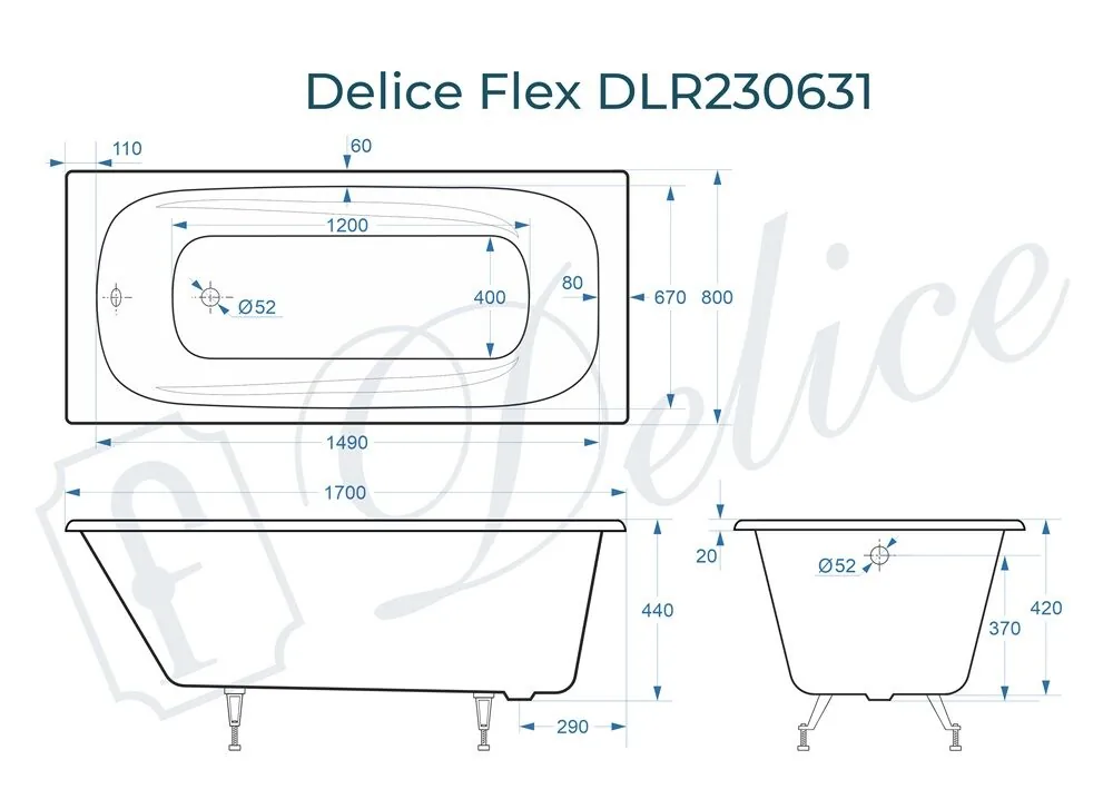 картинка Ванна чугунная Delice Flex 170х80 DLR230631 