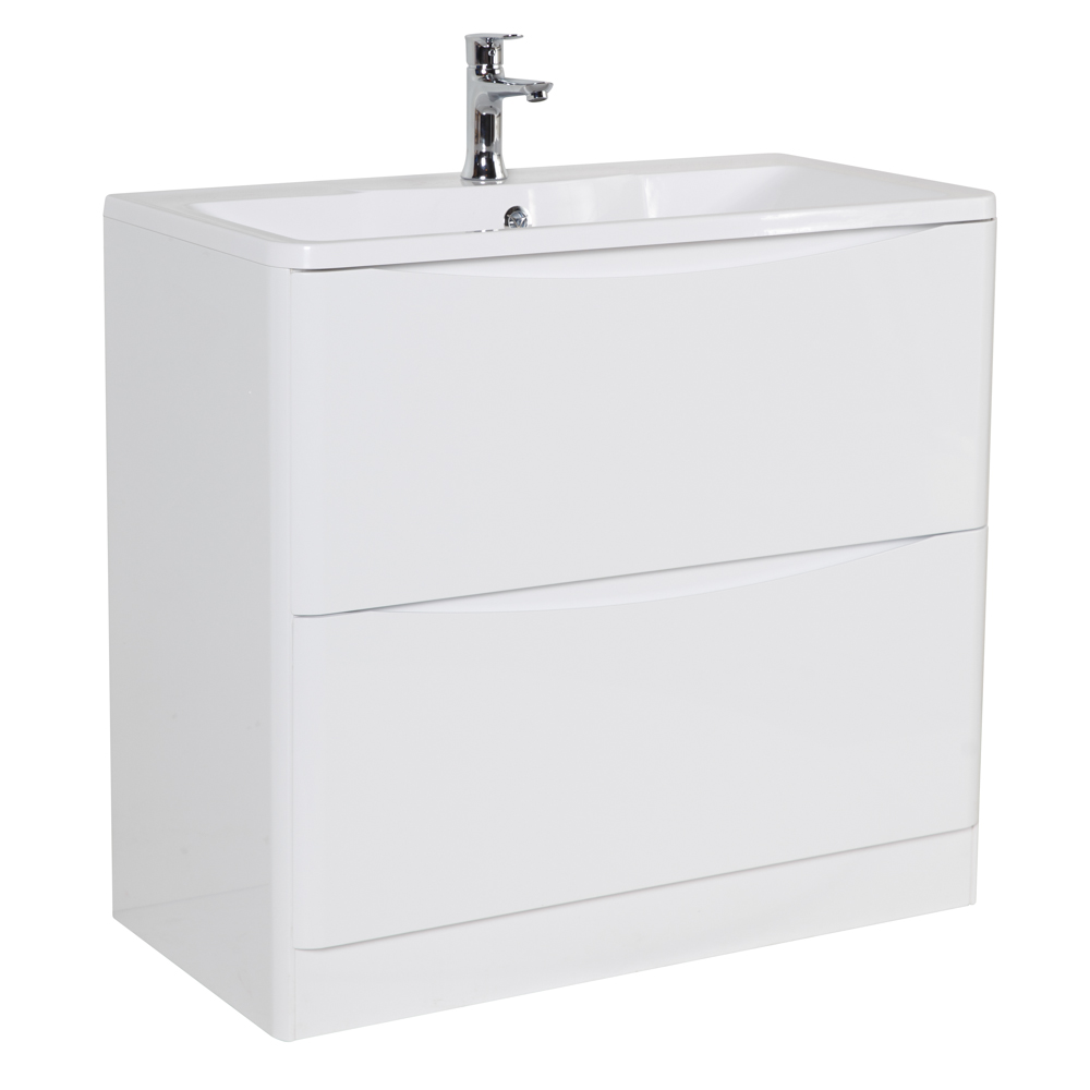 фото Тумба с раковиной напольная BelBagno ACQUA 100 Bianco Lucido, раковина белая 