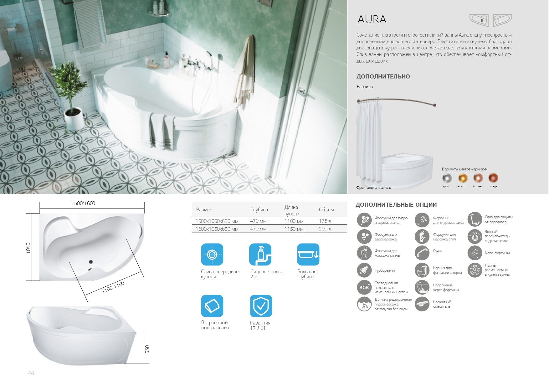 картинка Ванна Marka One AURA 150x105 L с каркасом и слив-переливом 