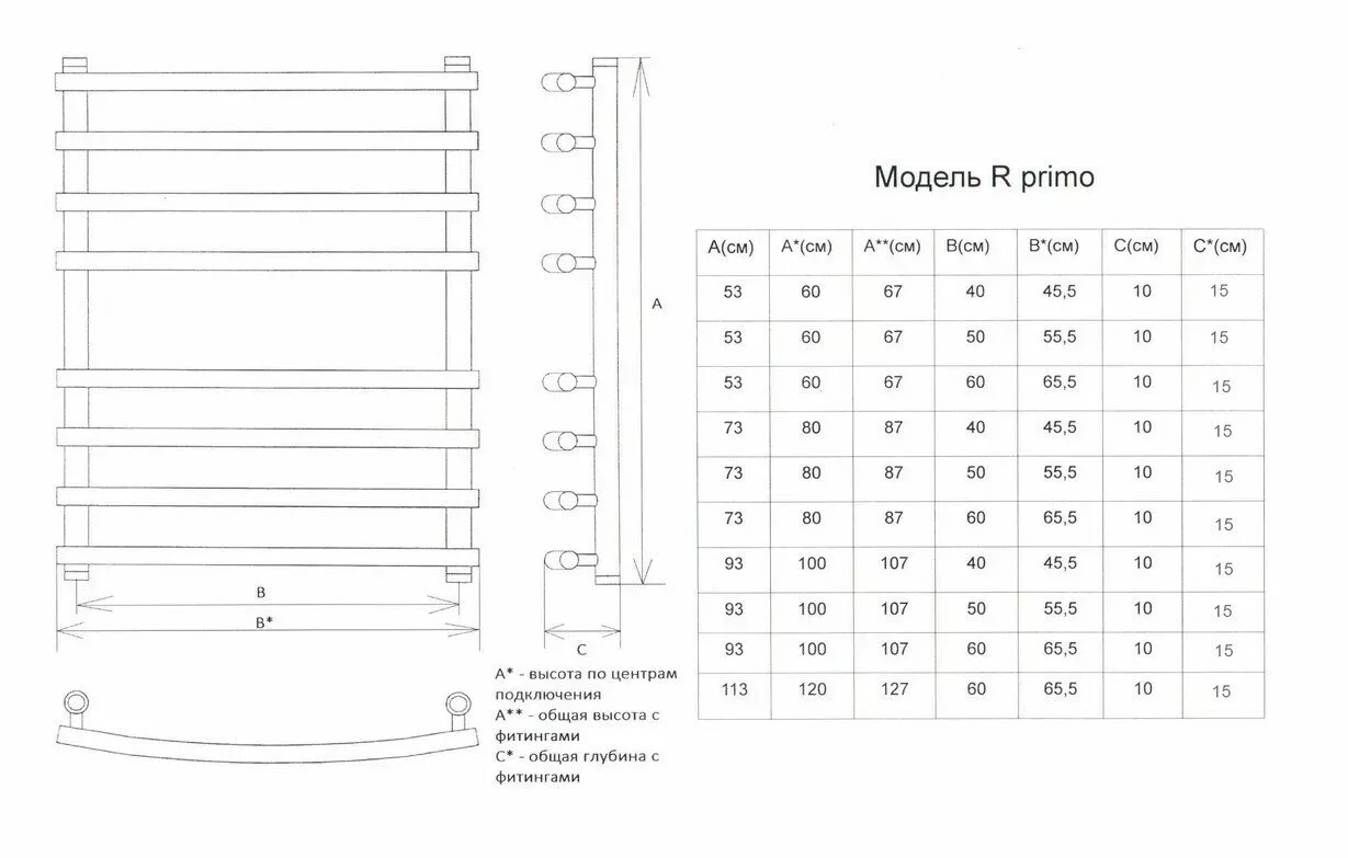 картинка Полотенцесушитель Двин R primo 100/50 1"-3/4"-1/2" Универсальный К3, Белый (4627085953029) 