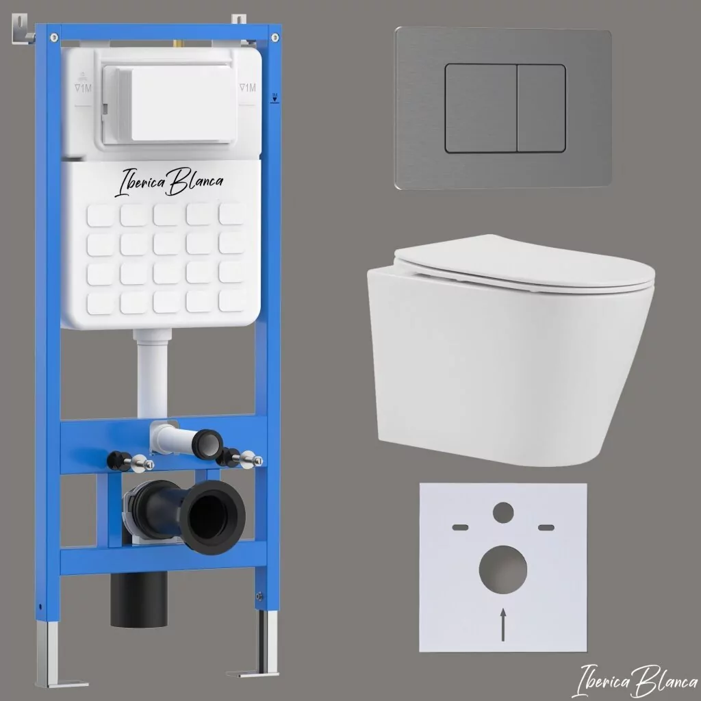 картинка Комплект 3 в 1 IBERICA BLANCA инсталляция с унитазом BURGOS ALTO IB.BRA.231.1B1 клавишей вороненая сталь INOX-C IB.B011.008.000 