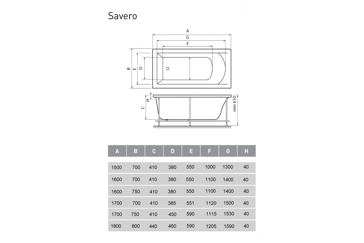 картинка Акриловая ванна Vayer Savero 160x70 с каркасом и слив-переливом 