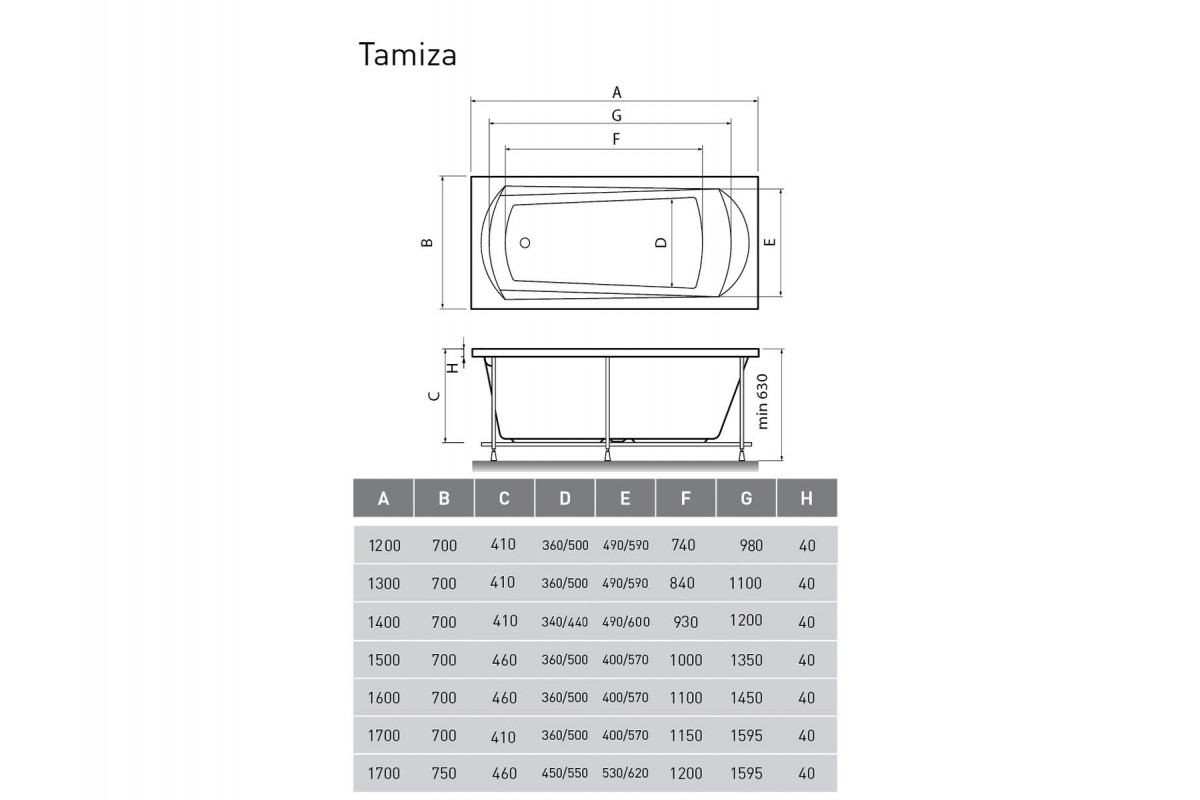 картинка Акриловая ванна Relisan Tamiza 170x70 с каркасом 