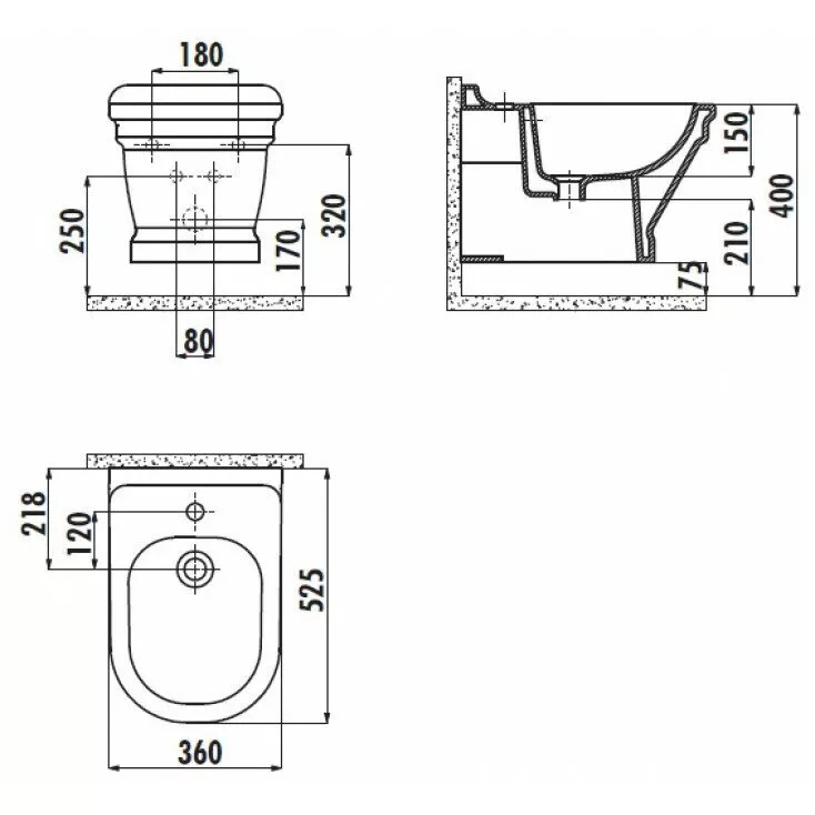 картинка Подвесное биде Creavit Antik AN510-00SI00E-AK00 