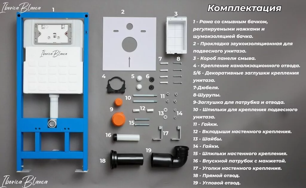 картинка Комплект 3 в 1 IBERICA BLANCA инсталляция с унитазом BURGOS ALTO IB.BRA.231.1B1 клавишей вороненая сталь INOX-C IB.B011.008.000 