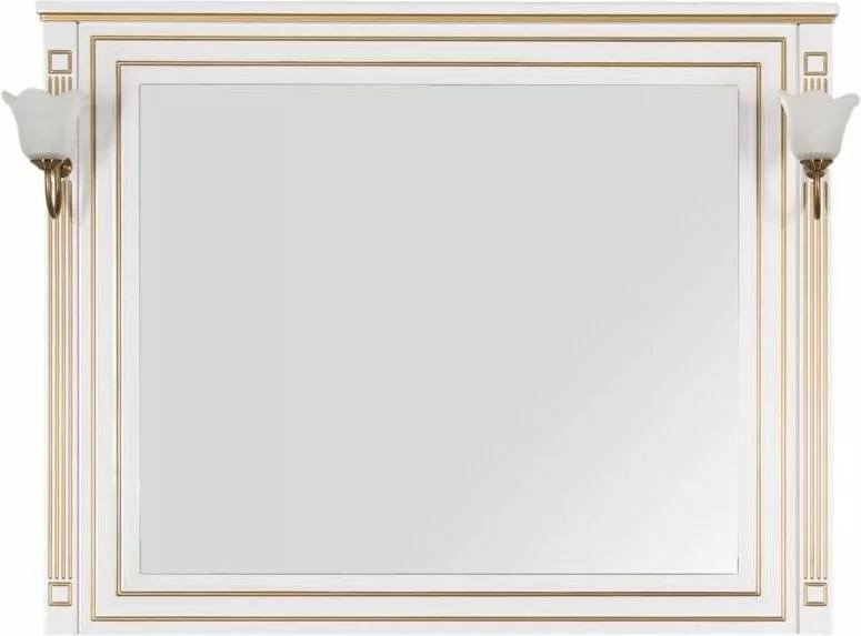 фото Зеркало Aquanet Паола 120 белое с золотом со светильниками бронза 