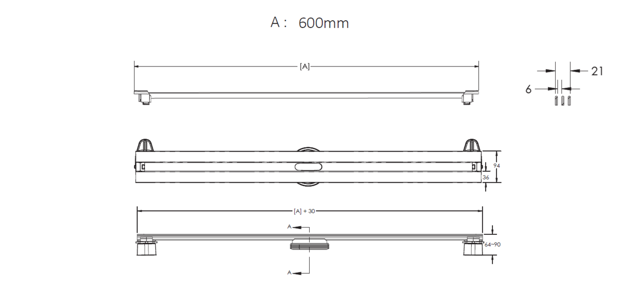 картинка Желоб водосток BERGES SUPER Slim 400, матовый хром, боковой выпуск S-сифон D50 H60 