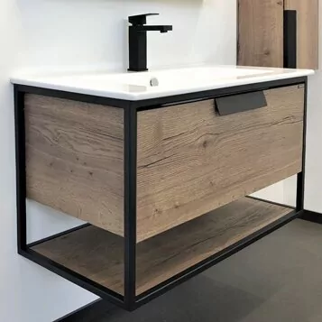 фото Тумба с раковиной Comforty Бонн 90 дуб темный, с раковиной Quadro 90 
